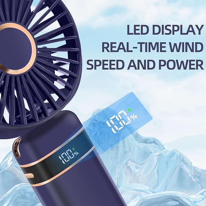 Mini fan offering five adjustable air speeds from gentle to refreshing