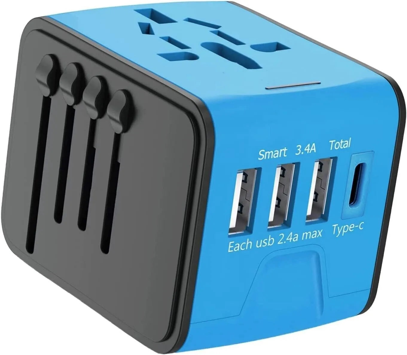 EU adapter with 5-in-1 functionality including 2 USB-A, 2 USB-C, and 1 AC socket